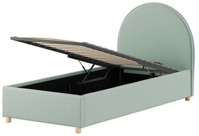 Zielone tapicerowane łóżko jednoosobowe ze schowkiem i stelażem 90x200 cm Moon – Vipack