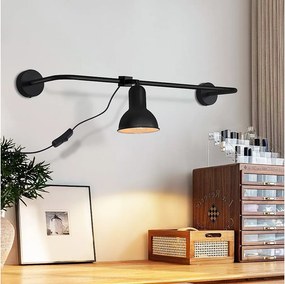 NETTLIFE czarna wewnętrzna lampa ścienna E27 vintage metalowa lampa do przedpokoju pośrednia obrotowa designerska lampa na klatkę schodową z