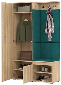 Nowoczesna garderoba do przedpokoju dąb sonoma + butelkowa zieleń Z3-E91