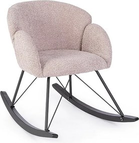 Różowy fotel z tkaniny z efektem bouclé, podstawa z drewna kauczukowego - SIBILLA