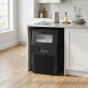 HOMCOM Komercyjna kostkarka do lodu 30 kg/24H wolnostojąca z 4 kg pojemnikiem, funkcją samoczyszczenia, timerem, stal, czarna | Aosom PL