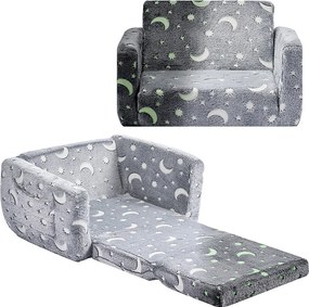 Kanapa SucceBuy dla Dzieci Przekształcalna, Fotel Leżanka 2w1, Składana i Miękka Sofa dla Maluchów, Fosforescencyjna, z Gąbki 28D i Pluszu
