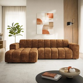 Masseno Narożnik SETIA Lewostronny, L-Kształtny, Nowoczesna Sofa narożna, Tkanina Szenilowa - Jasnobrązowy, LUMO 35