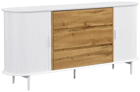 Komoda z 2 przesuwnych drzwiczek i 3 szufladami z MDF - Biały i naturalny - VELURANI