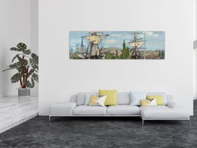 Obraz - Claude Monet, Ships Riding on the Seine at Rouen, reprodukcje (170x50 cm)