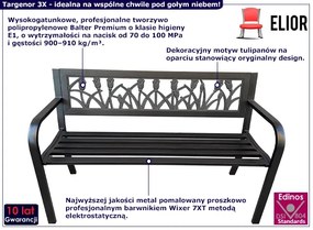 Ławka ogrodowa z metalowym stelażem i florystycznym zdobieniem - Happy 3X