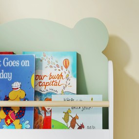 AIYAPLAY Regał na książki dla dzieci, 3-poziomowy regał z motywem misia do książek i zabawek, 55 x 15 x 110 cm, zielony | Aosom PL
