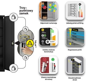 Biurowa szafa metalowa na akta JAN, 900 x 1850 x 400 mm, czarna