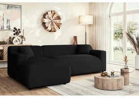 Czarny sztruksowy narożnik (lewostronny/z szezlongiem) Martin – Ropez