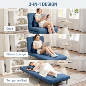 HOMCOM Fotel z funkcją łóżka, design 2-w-1, fotel do spania, łóżko dla gości, tapicerka materiałowa, z poduszką, Niebieski