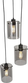 Designerska lampa wisząca czarna z przydymionym szkłem 3-światła - Dome