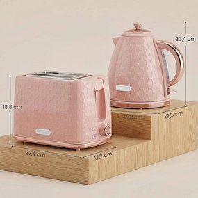 HOMCOM Zestaw czajnika i tostera, 1,7 l 2200W szybkogotujący czajnik z automatycznym wyłączaniem i toster na dwie kromki chleba z szufladą na okruchy, różowy | Aosom PL