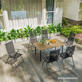 Outsunny Stół ogrodowy 150x90 cm, odporny na warunki atmosferyczne stół balkonowy ze stali, stół z otworem na parasol, brązowy | Aosom PL