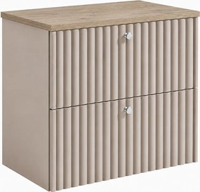 Szafka łazienkowa wisząca z blatem 60, kaszmir + blat jasny dąb, uchwyty w trzech kolorach, 60 x 44,4 x 58,6 cm