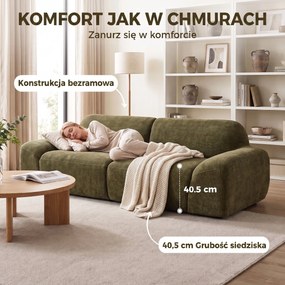 HOMCOM Sofa 3-osobowa, zaokrąglona i bezramowa, z przestronnym siedziskiem, grubo tapicerowana, bez montażu, Ciemnozielony | Aosom PL