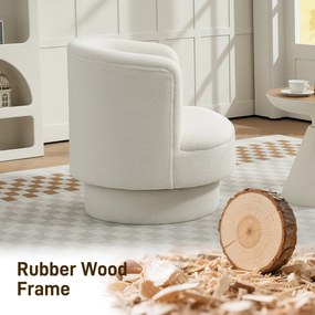HOMCOM Obrotowy Fotel Tapicerowany, Nowoczesny Fotel Klubowy z Ramą z Drewna Kauczukowego, do Salonu, Sypialni, Kremowy