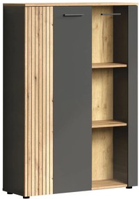 Niska witryna nowoczesna do salonu z lamelami grafit + dąb evok A2-D81