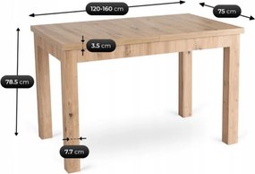 Zestaw Stół Prostokątny Rozkładany SKUBI 120-160 cm Dąb Artisan i 4 Krzesła Tapicerowane RODRI Beżowe Welurowe Nowoczesne