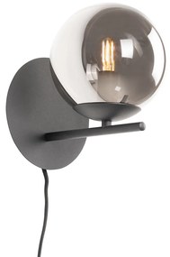 Lampa ścienna art deco czarna i przydymione szkło - FloreDesignerski Oswietlenie wewnetrzne