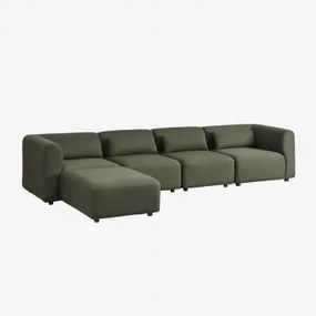Sofa Modułowy 4-częściowy Z Tapicerowanym Pufem Fogler Chenille Salvia Zieleń - Sklum