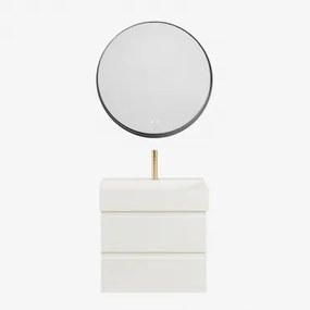 Zestaw Wiszących Mebli Łazienkowych Z Drewna I Forniru Jesionowego Zintegrowany Z Umywalką Ona Biała & - Sklum