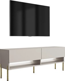 Szafka pod telewizor 140 cm Kaszmir, nóżki proste złote, LED biały, 140 × 32 × 52 cm