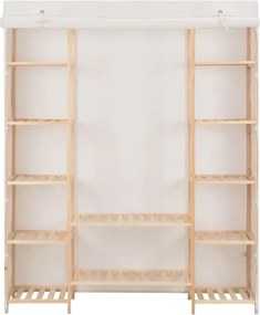 Materiałowa biała szafa z drewnianym stelażem W9-M26