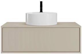 Szafka łazienkowa wisząca  beżowa z pojedynczą okrągłą umywalką - 94 cm - TEANA II
