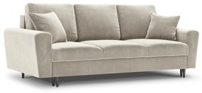 Beżowa aksamitna rozkładana/ze schowkiem sofa 235 cm Kyoto – Cosmopolitan Design