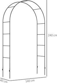 Outsunny Łuk Ogrodowy, Łuk Różany, Łuk Pnący, Krata na Róże Metalowa, czarny, 1,40 x 0,40 x 2,40 m