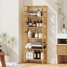 HOMCOM 6-poziomowy regał z drewna bambusowego, regulowane półki, wolnostojący regał do przechowywania, drewno naturalne