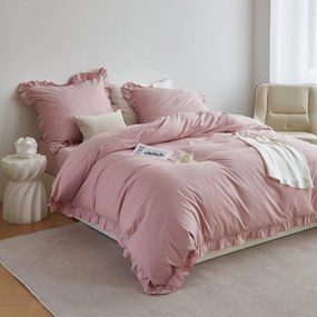 Różowa pościel z uroczą falbaną Ruffy - satyna bawełniana premium