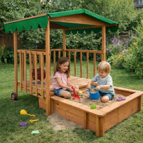 Piaskownica z werandą HAPPY, 130x130x143cm, brązowa/zielona Jurhan