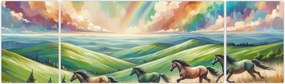 Obraz – Konie galopujące przez krajobraz (170x50 cm)