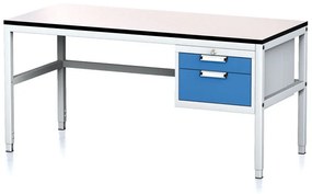 Stół warsztatowy MECHANIC II, 1600 x 700 x 745-985 mm, 2 kontener szufladowy, szary/niebieski