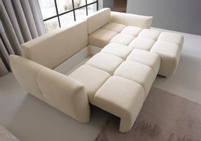 Masseno Narożnik MODA z funkcją spania i pojemnikiem na pościel Narozniki L, Rozkładana sofa - Kremowy, SICURO 60