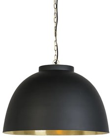 Lampa wisząca czarna z mosiężnym wnętrzem 60 cm - HoodiPrzemysłowy Oswietlenie wewnetrzne