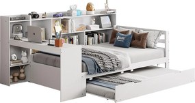 Sofa rozkładana - 90 x 200 cm + 90 x 190 cm - Sofa rozkładana - schowek + biurko - drewno sosnowe + sklejka + MDF - biała