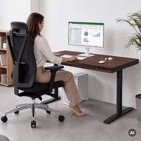 Biurko elektryczne sit-stand z szufladą i ładowarką bezprzewodową Qi czarne/orzech, 1400 mm: ELLIS