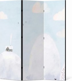 Parawan pokojowy 3-częściowy 135x172 Dwustronny dekoracyjny bajkowy skandynawski Niebieski Domek Na Śnieżnej Górze