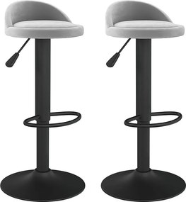 Zestaw 2 Stołków Barowych Szary Welur - Styl Nowoczesny, Obracający się o 360°, Regulowana Wysokość