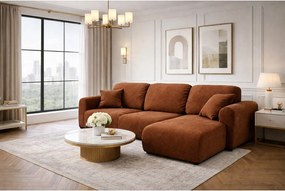 Narożnik w kształcie L z funkcją spania i pojemnikiem Bingo L, tkanina welurowa Salvador, Ciemnobrązowy, Prawy