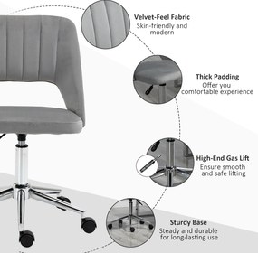 Vinsetto Regulowany wysokością fotel biurowy na kółkach, obrót 360°, kształt muszli, pianka, 49 x 60 x 79-91 cm, Szary