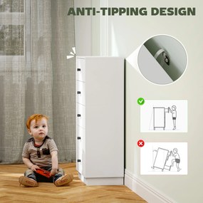 HOMCOM Komoda Sideboard z 5 szufladami z płyty wiórowej w nowoczesnym stylu 47 x 29 x 95 cm Biały