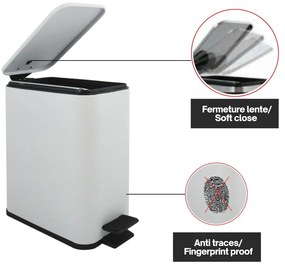 Stalowy kosz na śmieci z pedałem w matowym białym kolorze 5 l Erik – Spirella