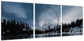 Obraz - Na zamarzniętym jeziorze (z zegarem) (90x30 cm)