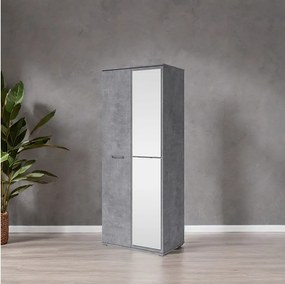 Szafa Otwierana Dwudrzwiowa z Lustrem 80cm x 200cm  BETON | Półki + Wieszak