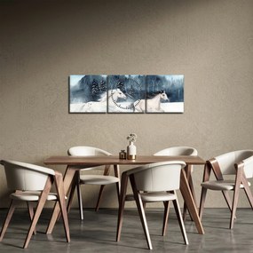 Obraz malowanych koni (z zegarem) (90x30 cm)