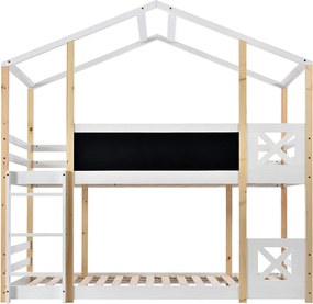 Łóżko piętrowe 90x200 cm Łóżko kabinowe Łóżko dziecięce z drabinką i stelażem - Naturalne i białe (bez materaca)