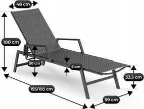 Leżak ogrodowy technorattan Malediva, regulowany, kolor czarny/szary
